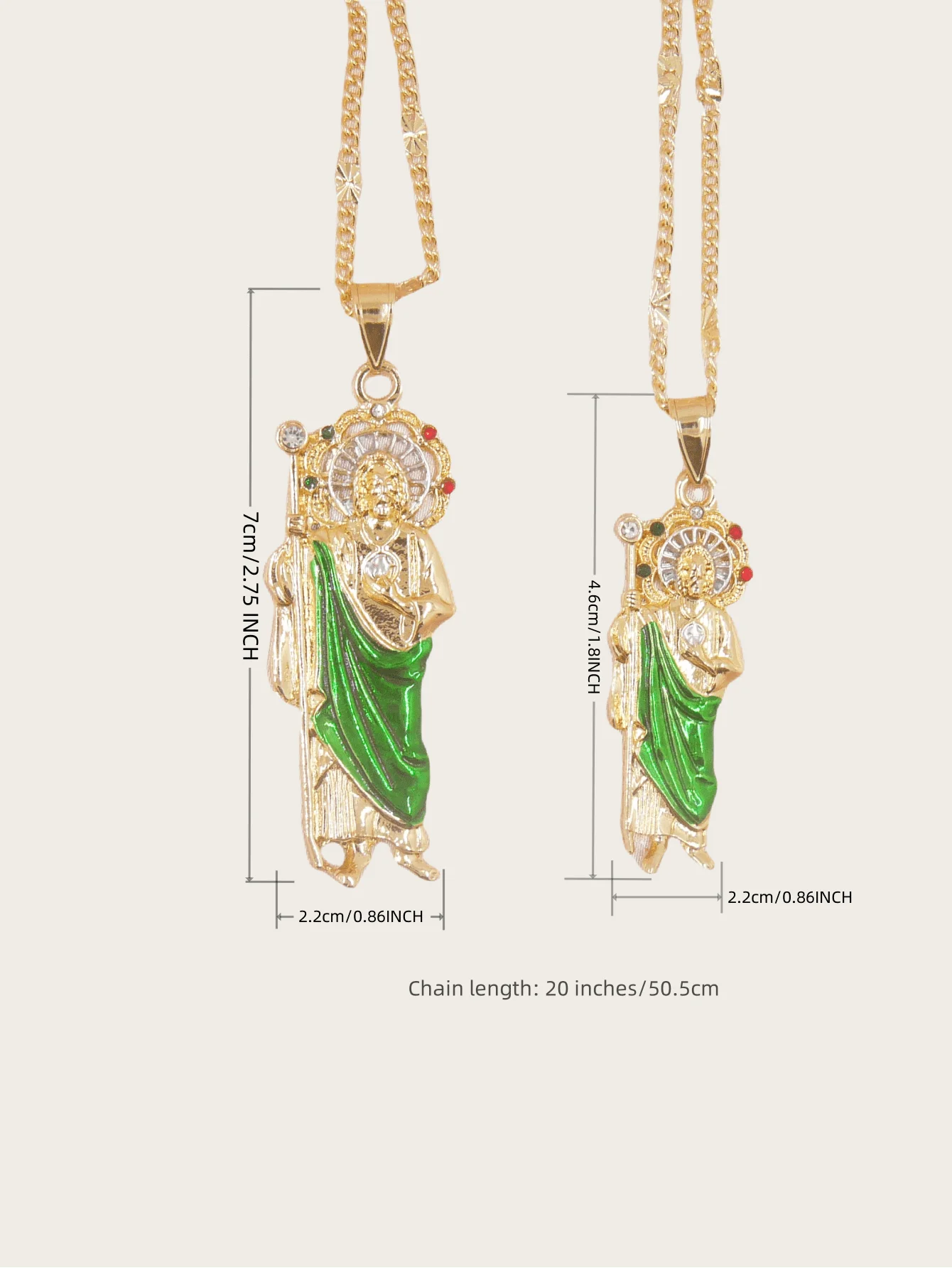 1 Piece 14K Gold Plated Green St. Judas St. Jude Pendant Necklace